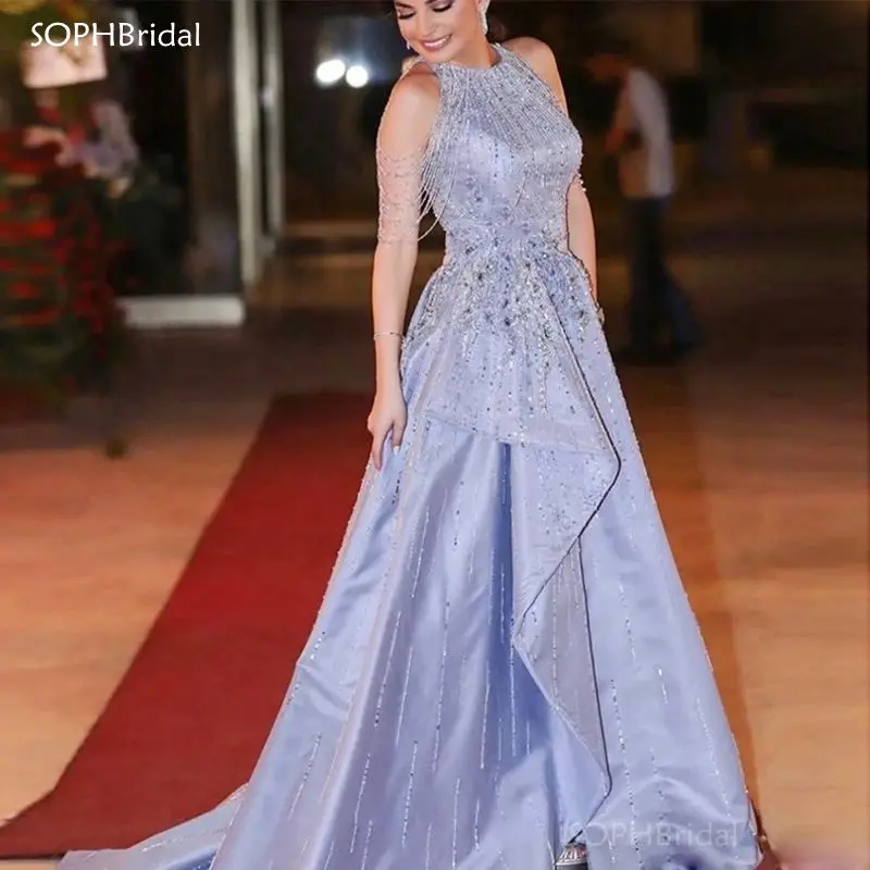 

Женское атласное платье с круглым вырезом, длинное вечернее платье с бисером, на молнии сзади, в стиле Звезд, для выпускного вечера, 2019