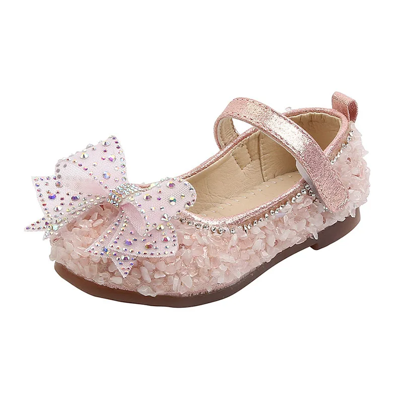 

COZULMA 2020 Children Lace Butterfly-Knot Casual Shoes For Girls Elegant Rhinestone Princess Shoes Children Flats Size 21-35