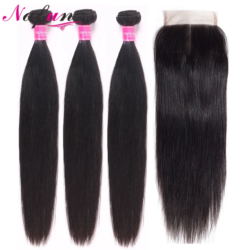 NAFUN прямые пряди для волос с закрытием человеческие волосы перуанские волнистые