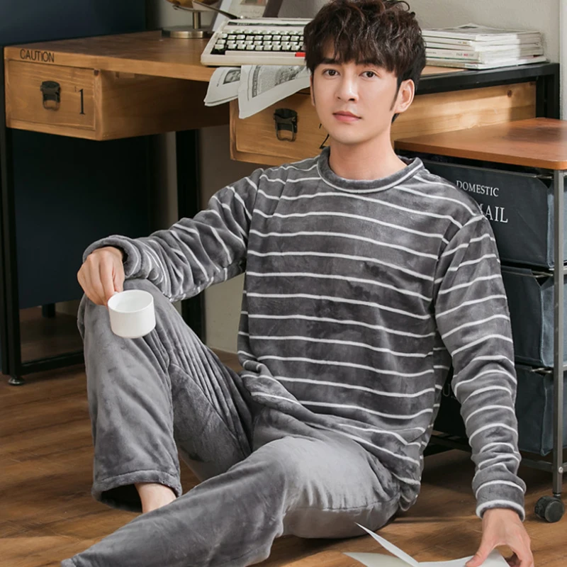Новинка 2021 зимняя Толстая теплая фланелевая Мужская пижама повседневная одежда