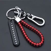 hand woven leather car key chain car key pendant split rings keychain phone number card keyring auto vehicle key chain