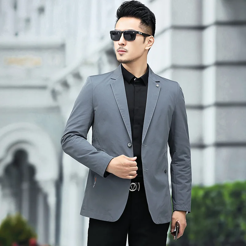 

Casual suit jacket men's 2021 spring and autumn new business single-breasted solid color black gray jacket