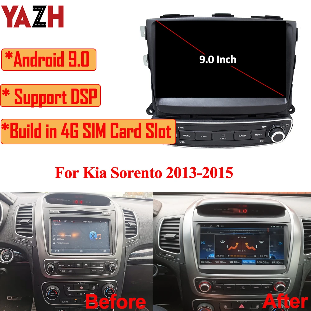 Автомобильный мультимедийный плеер YAZH на Android 9 0 для Kia Sorento 2013 2014 2015 с дюймовым IPS