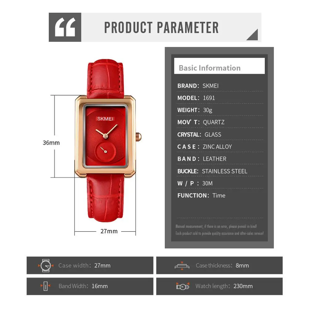 

SKMEI Women Small Dial Quartz Watch Fashion Waterproof Female Wristwatches Ladies Party Wedding Gift Watches reloj mujer 1691