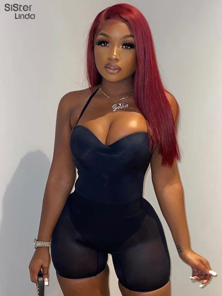 

Женский сетчатый боди Sisterlinda + велосипедные шорты, комплект из двух предметов, прозрачная сексуальная одежда, одежда для активного отдыха