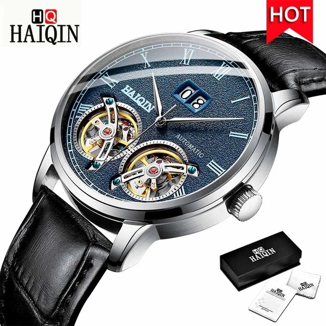 Silver Blue2 HAIQIN мужские часы, мужские часы, Топ бренд, Роскошные автоматические механические Спортивные часы, мужские часы с турбийоном, Reloj hombres - Цвет: Silver Blue2