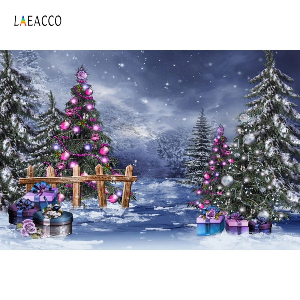 

Виниловый фон Laeacco для фотосъемки, с изображением зимних снежных рождественских елок, подарков, для фотостудии