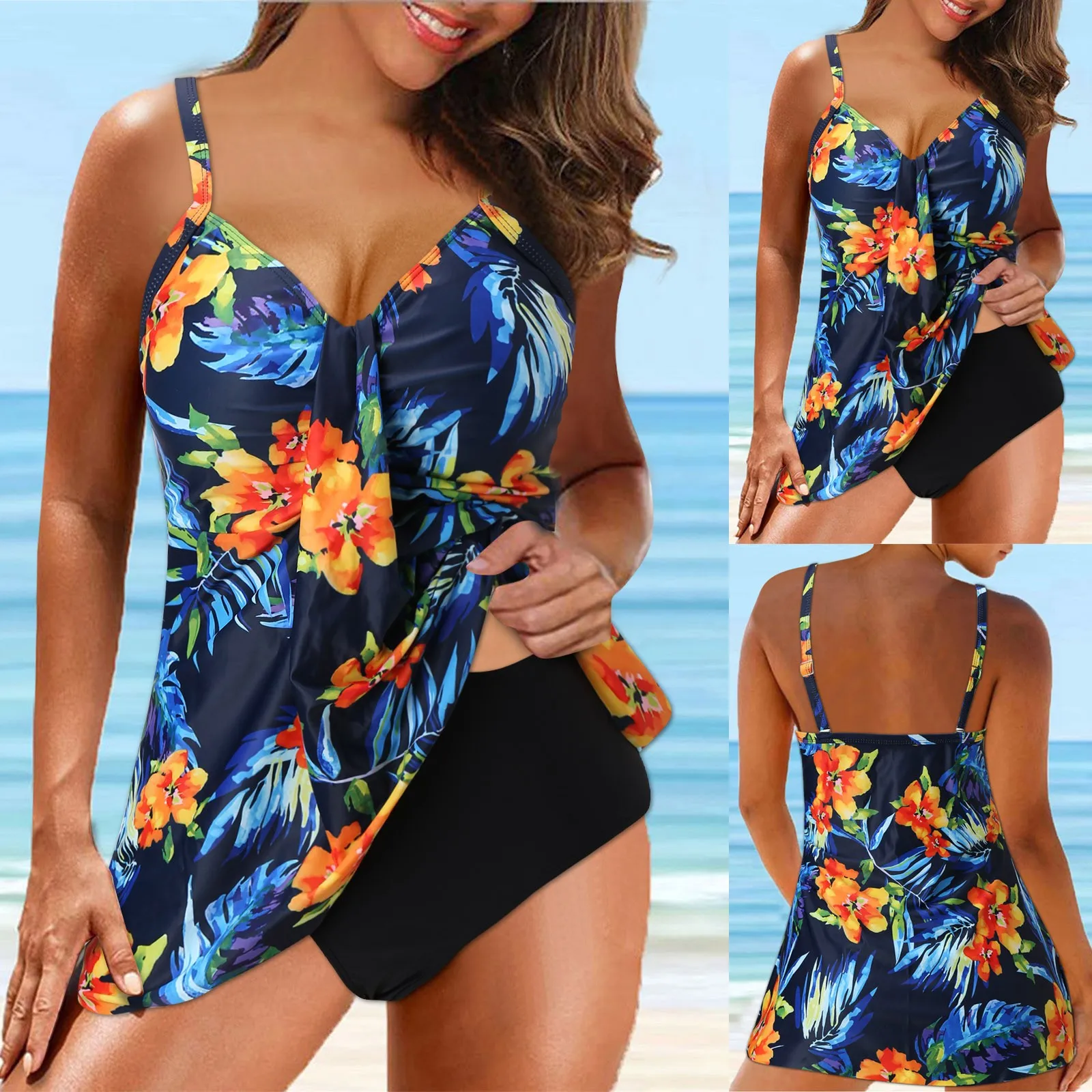 

Print Tankini Bikini Swimwear Women's Swimsuits Ruffle Shoulder Tankini Sexy Woman Female Swimming Bathing Suits Padded Swimwear