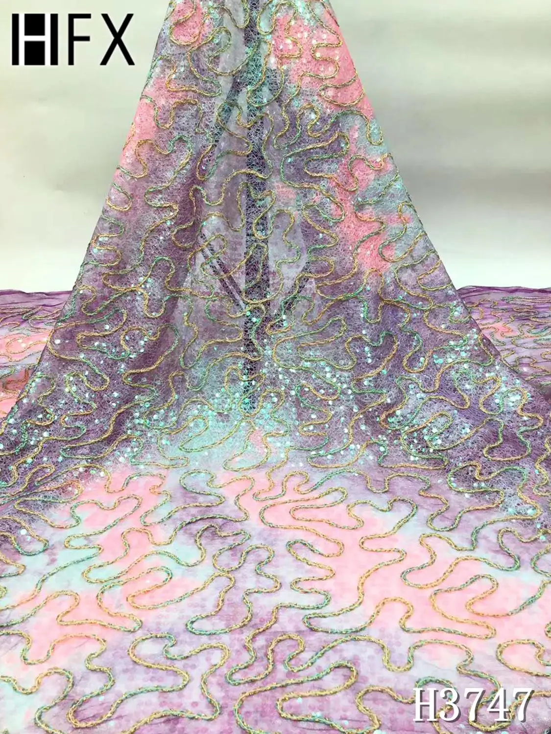 HFX африканская кружевная ткань с блестками 2020 высокое качество нигерийские