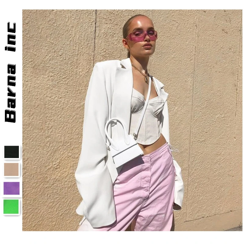 Женский двубортный Блейзер Повседневная Свободная куртка с длинным рукавом