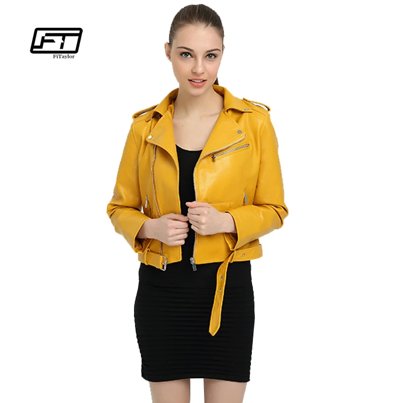 Куртка-бомбер женская из экокожи с поясом на весну | Женская одежда