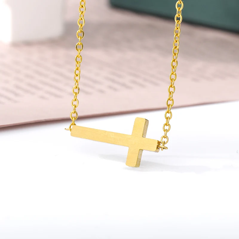 V Attract Sideways Cross Charm Pendant Necklace Women Men Jewelry Vintage Jesus Bijoux Femme Collier Gold Chain Choker | Украшения и