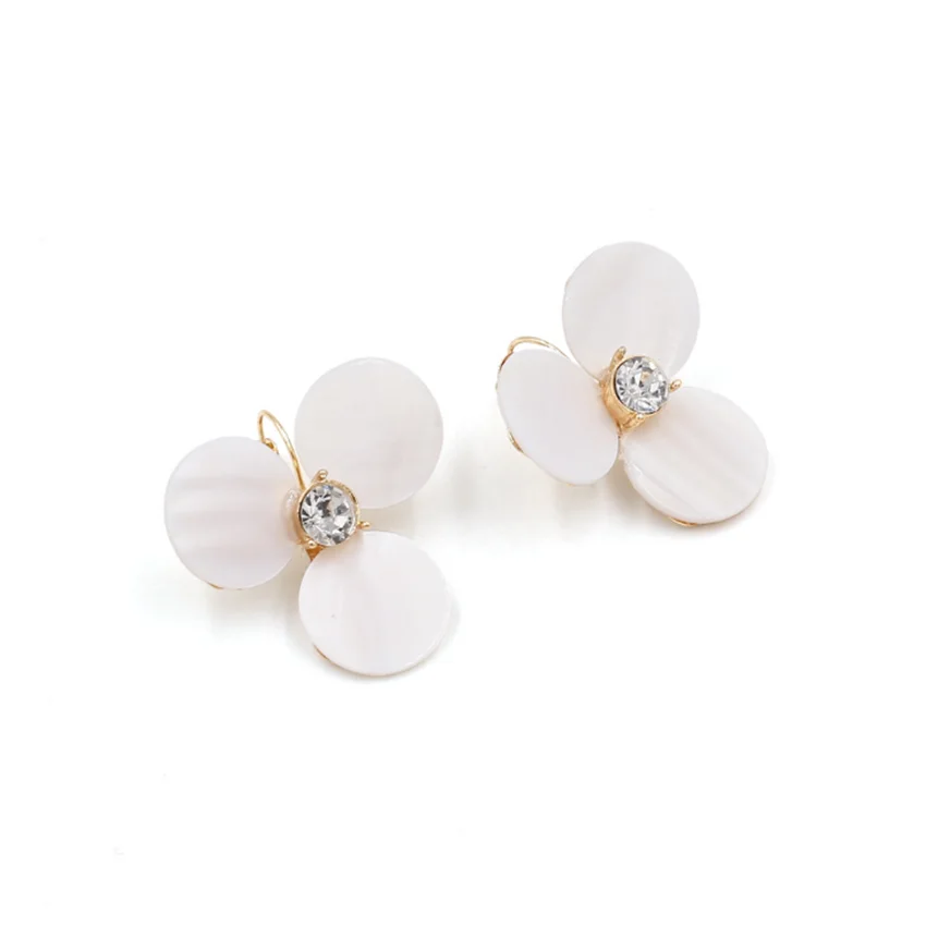 

FYJS Unique Light Yellow Gold Color Flower White Shell Drop Earrings for Anniversary Jewelry