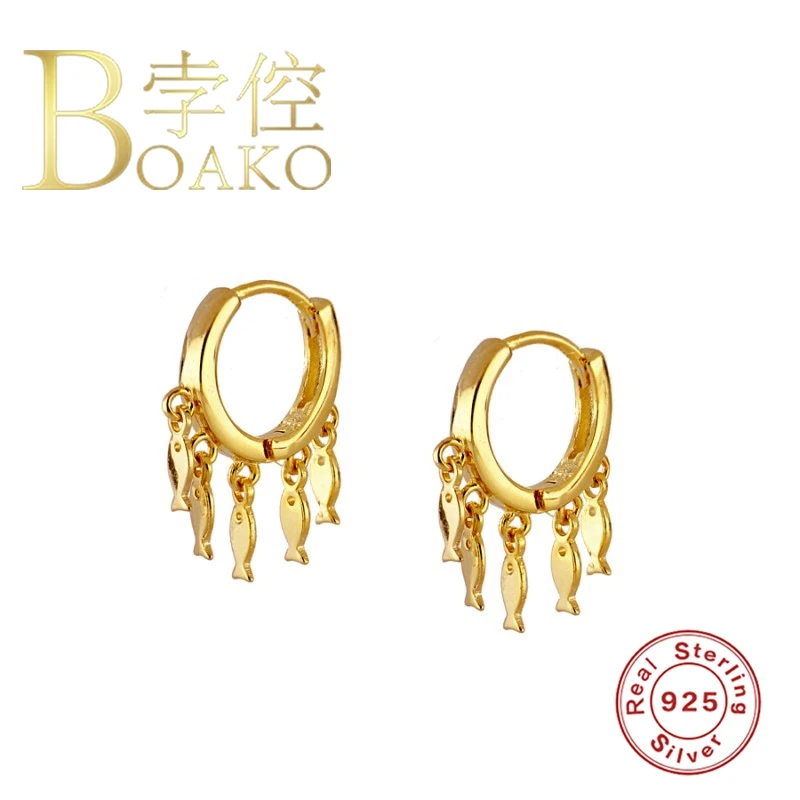 

BOAKO 925 Silver Earrings Fashion Fish Shape Earrings For Women Drop Pendientes Plata Fashionable Earring Jewelry