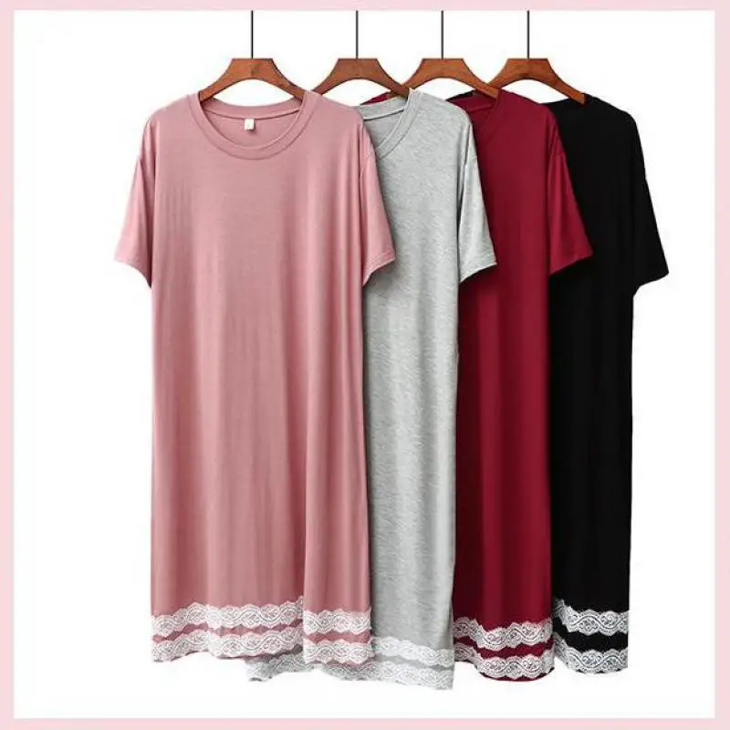 

Women New Sleepwear Modal Nightdgown Sexy Lace Sleep Dress Short Sleeve Nightwear Casual Loungewear Nightdress Loose Home Dress