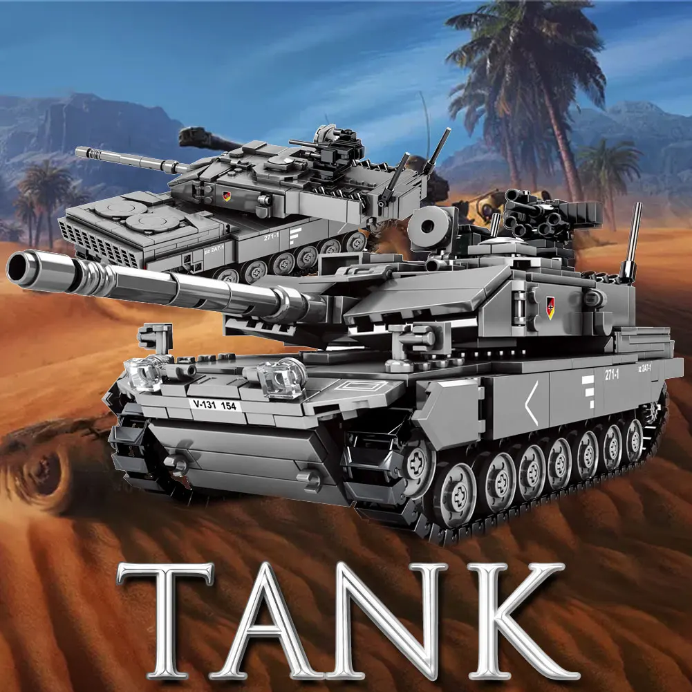 

BZDA WW2 Military Series Leopard 2A7 Main Battle Tank Building blocks Tank model Challenger-2 Tank Toy Bricks For Children Gifts