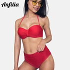 Женский комплект бикини Anfilia с заниженной талией, купальник, бикини с бантом на спине, пикантный винтажный купальный костюм с пуш-ап, пляжная одежда с бантом