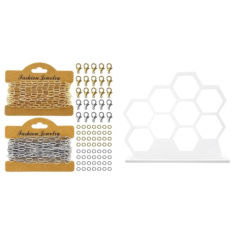 

1 шт. деревянная белая сотовая Подставка для украшений и 1 комплект цепочек для изготовления ювелирных изделий своими руками