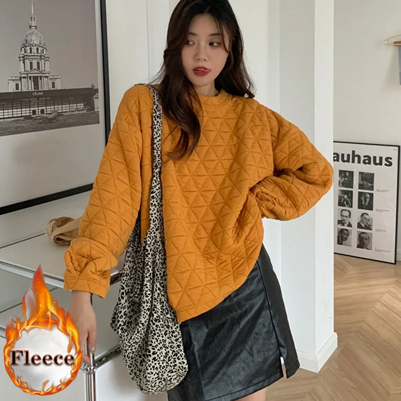 

Hoodies Women Solid Simple O-neck Thicken Plus Velvet Warm hoodie womens Winter tops Harajuku Oversized All-match sweatshirt hot