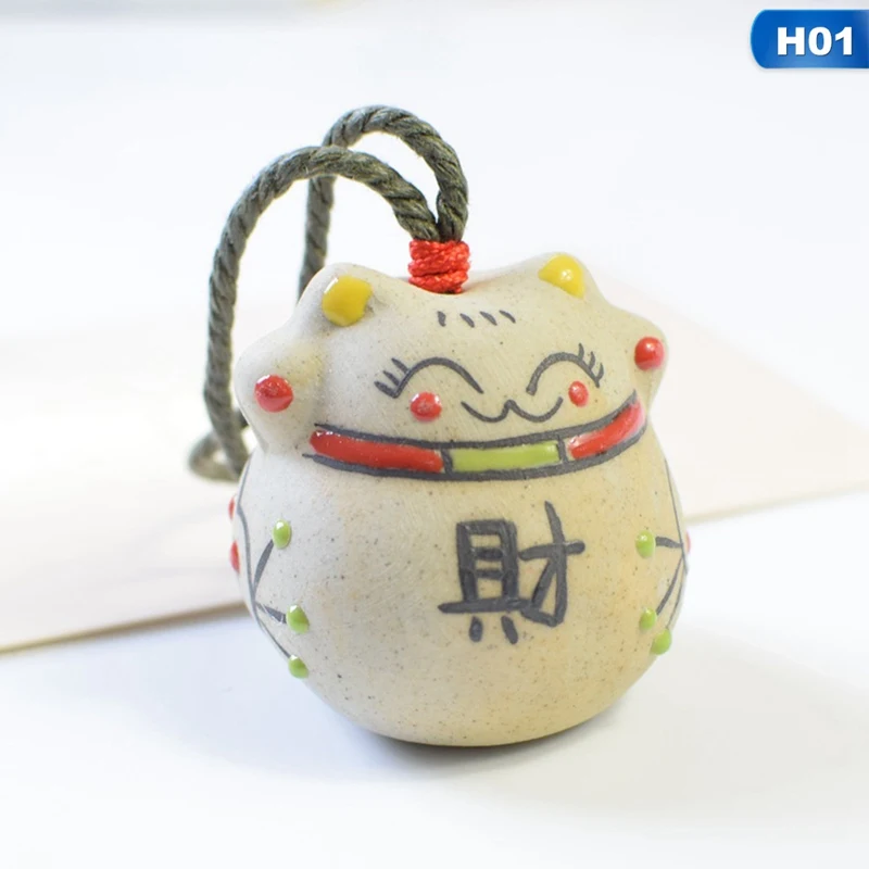 Мини-керамические ветряные колокольчики Lucky Cat, подвеска, украшение для автомобиля, подвесные фигурки феи, Миниатюрные Колокольчики с колокольчиком, домашний декор - Цвет: 01