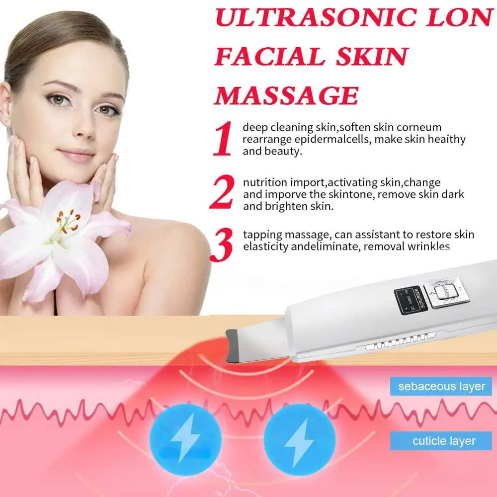 Ultrasonic Deep Face Cleaning Machine Skin Scrubber Remove Dirt Blackhead Reduce Wrinkles and spots Facial Whitening Lifting | Бытовая