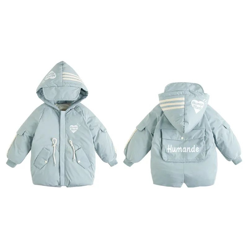 

2021 New Styles Kids Jackets Children Warm Hooded Long Coats Baby Boys Regular Down Jacket Winter Clothes for Girls Solid Color