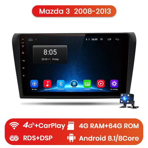 Junsun Android 9,1 для Мазда 3 Мазда 2003-2009 Авто 2 Дин Радио стерео плеер Bluetooth 2G+ 32G gps навигация без DVD слот - Цвет: 4-64GB for 4G
