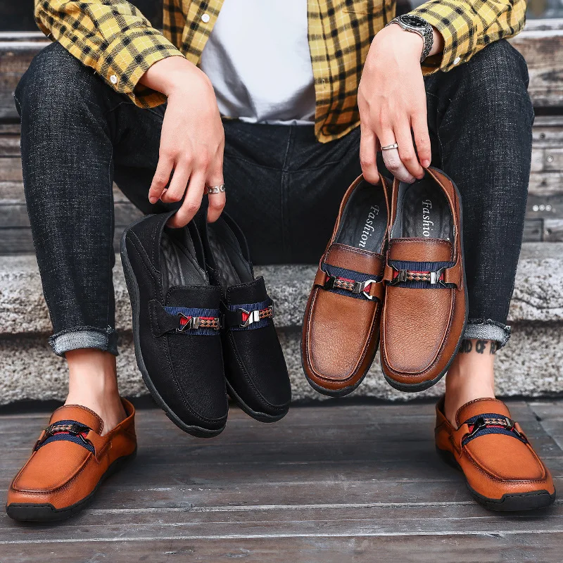 Мокасины мужские без застежки итальянские брендовые лоферы Классические