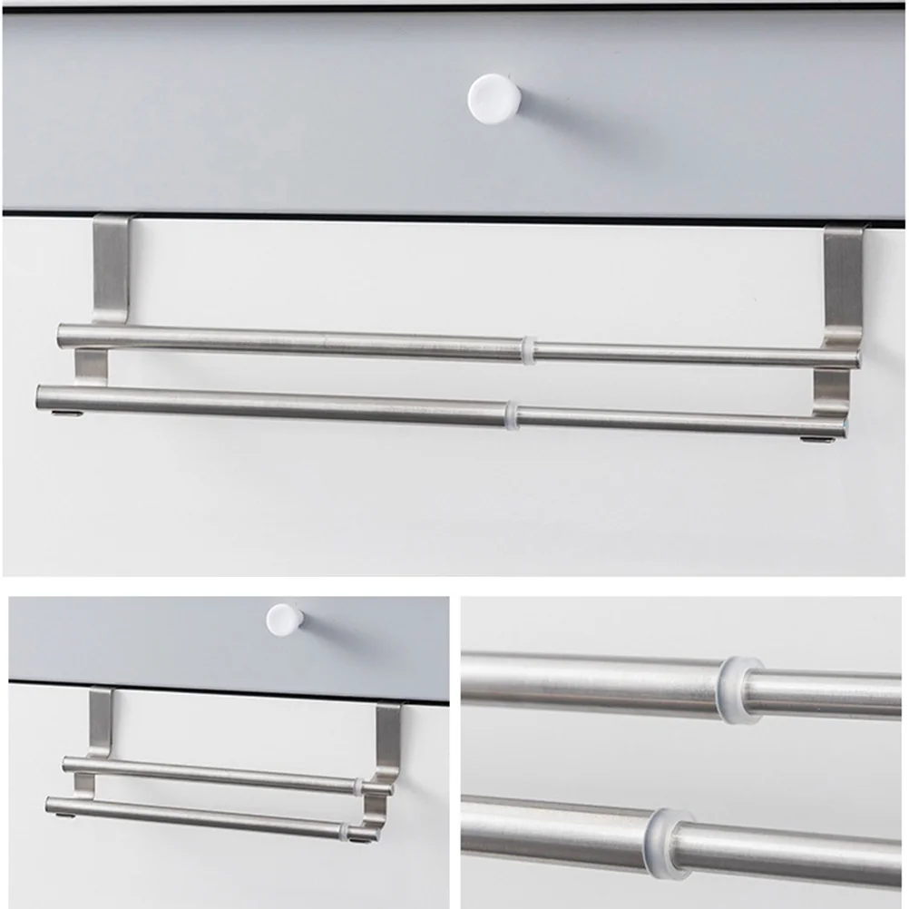 

Bathroom Freely Retractable Double Towel Bar Stainless Steel Storage Wall Mount Rack Movable Shower Shelf