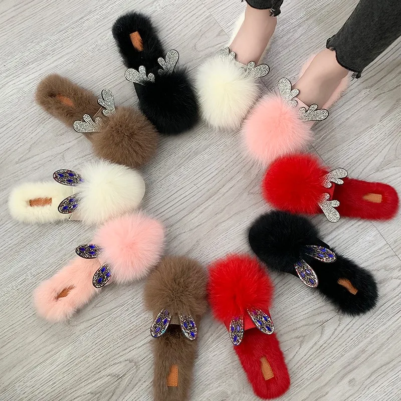 Дамские тапочки на меху для женщин Тапочки дома Сезон белого цвета с подкладкой