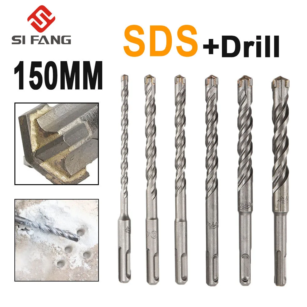 

150mm Electric Hammer Drill Bits 6/8/10/12/14/16mm Cross Type Tungsten Steel Alloy SDS Plus for Masonry Concrete Rock Stone