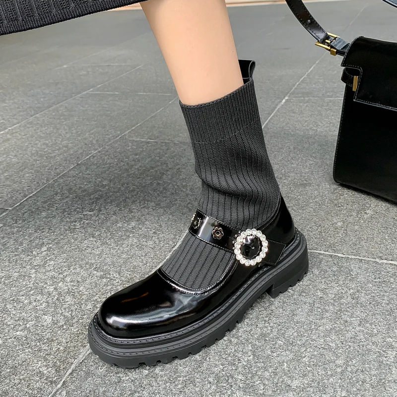 

2021 Fashion Women Winter Genuine Leather Thick Heels Ankle Boots For Women Round Toe Newest Working Basic Shoes Woman