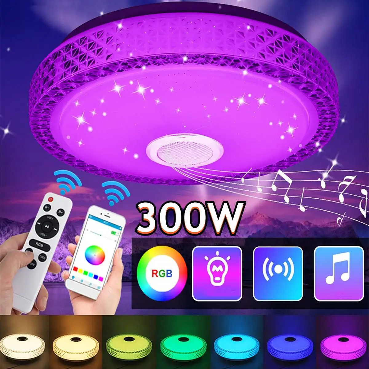 

300W LED Ceiling Lights Home RGB dimmable APP bluetooth Music Light AC110-260V Bedroom Lamps Smart Ceiling Lamp+Remote Control