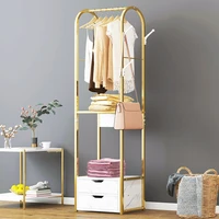 bedroom furniture standing coat rack 2 drawers clothes storage floor hanger golden frame marble texture mdf drawer wardrobe