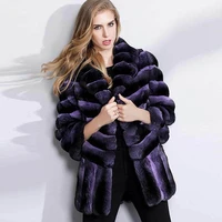 purple natural rex rabbit fur jacket medium length winter fashion women full pelt genuine rex rabbit fur coat with lapel collar