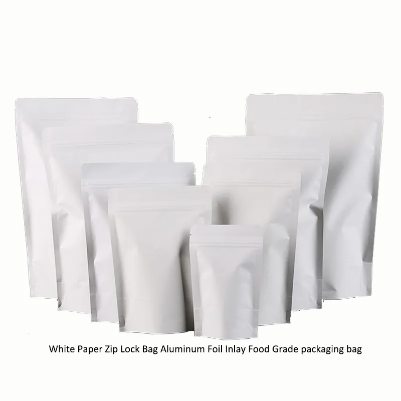 

Packaging Bag Printing Zipper Lock Paper Aluminum Foil 11x18.5cm+3cm White 100pcs Wxh Compression