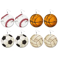 zwpon softball baseball basketball printing round leather dangle drop earrings for women sports style leather earrings wholesale