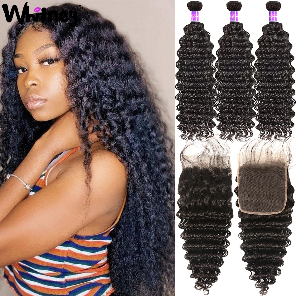 Бразильские пряди глубоких волн с фронтальным удлинителем 3/4 Ков HD прозрачное