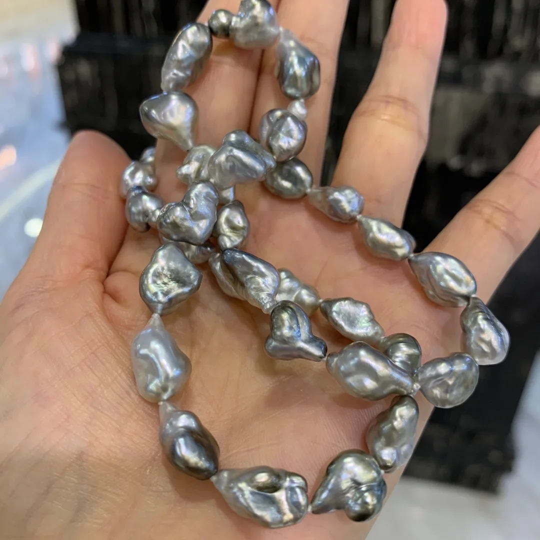 ?? 女性のための不規則な形をしたクラシックなヒチティブラックパールネックレスジュエリー,カジュアル,クラシック,ナチュラル,キラキラ,ロックシルバー,925