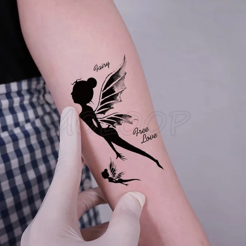 Водостойкие временная татуировка наклейки черные эльфы ангельские татуировки