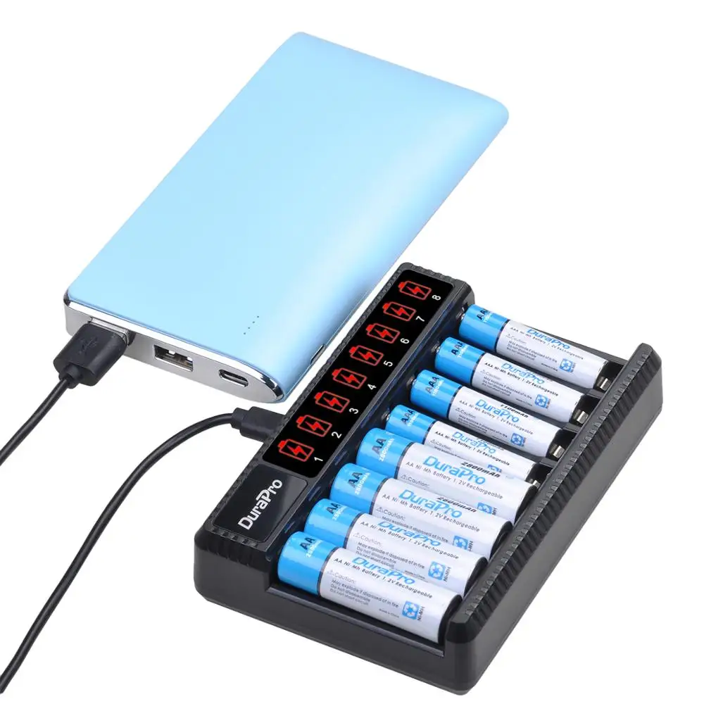 Зарядное устройство с 8 слотами + Перезаряжаемая батарея AA 2800 мА/ч запасные