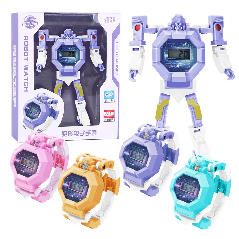 Дети мультфильм деформация робот часы игрушка мальчик девочка модель спортивные