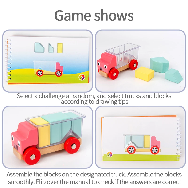 

Deluxe Skill-Building Board Game Wooden Trucky Building Blocks Moving Trucks Toy Interaction Thinking Training Education Toys