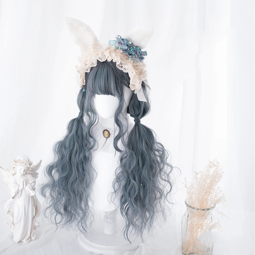 

MANWEI black Color Lolita Long Wavy Curly Wigs With Bangs Cute Girl Daily Party Cosplay Wig Heat Resistant Fiber Synthetic