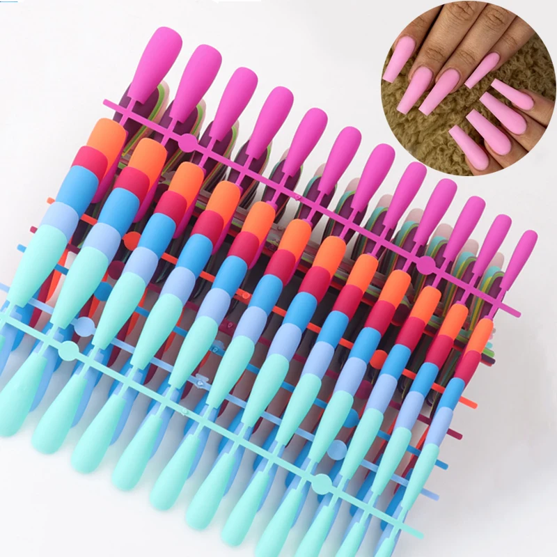 

12pcs/sheet Matte False Nail Full Cover Long Ballerina Press on Nails Art Tips Pink White Black Artificial Fake Nails Manicure