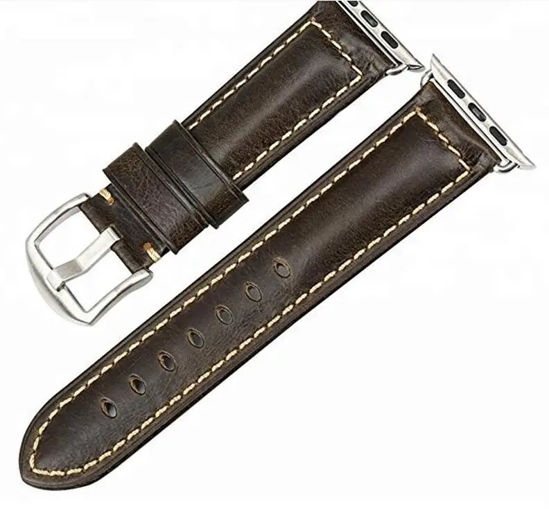 green with silver Коровья кожа, воск, натуральная кожа, ремешок для часов Apple watch, 42 мм, 38 мм, серия 4-1, iwatch 4, 44 мм, 40 мм, Ремешки для наручных часов, браслет для часов - Цвет ремешка: green with silver