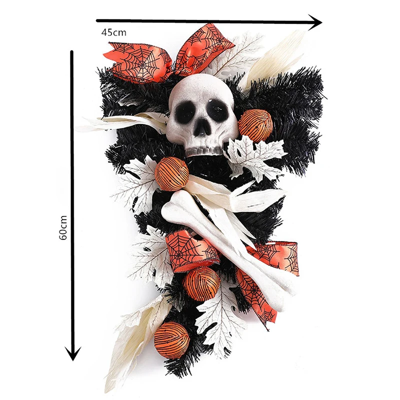 

Halloween Decorative Skeleton Wreath Door Decoration for Front Door, Faux Flowers for Outdoor/Home/Window Decorations