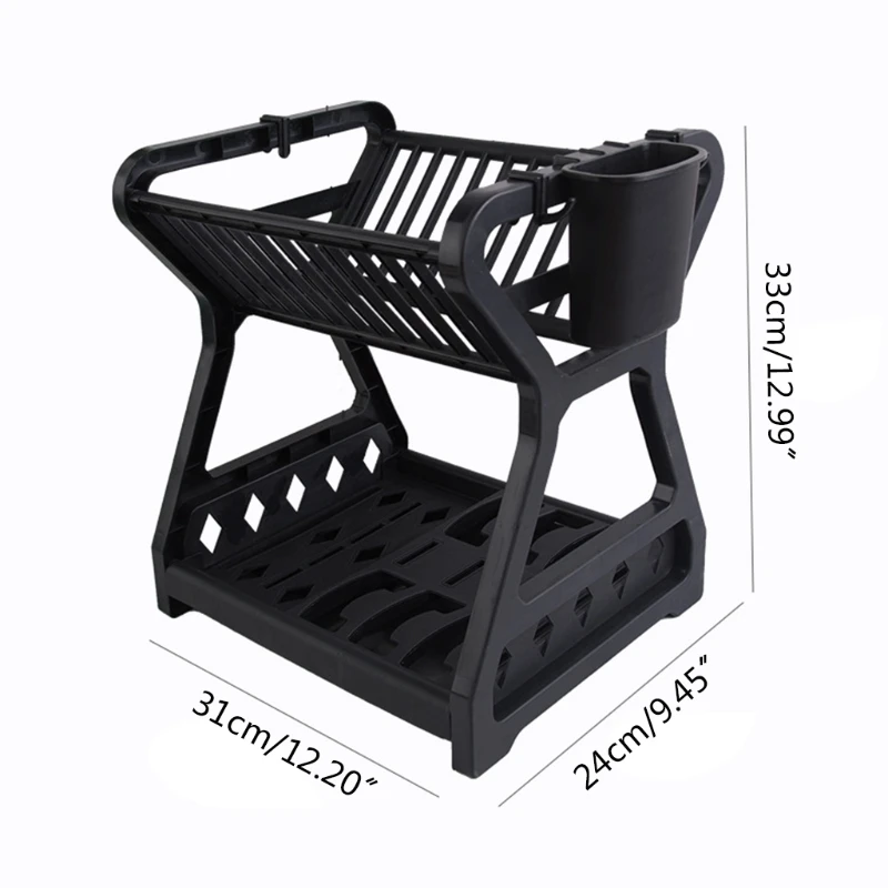 

Double-layer Kitchen Dish Bowl Draining Storage Rack with Chopstick Cage Household Tableware Organizer Tray Box Basket