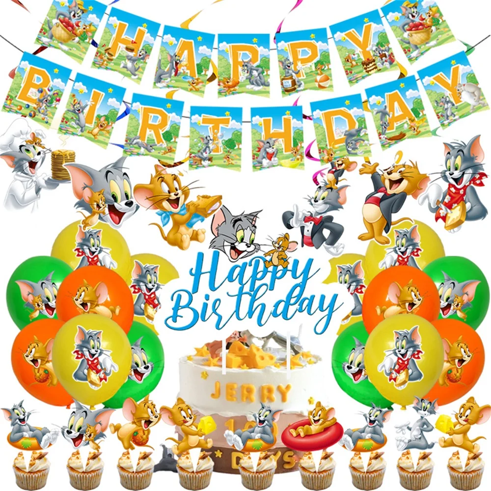 

Cat Mouse Cartoon Characters Themes Tom Jerry Theme Disposable Tableware Birthday Supplies Happy Birthday Decoration Wholesale