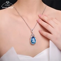 mermaid tears necklace fashion inlaid zircon blue topaz drop shape wedding ring girlfriend valentines day diamond ring gift